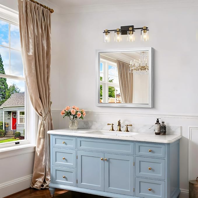 24 x 24 Silver Bathroom Mirror, Brushed Silver Square Mirror