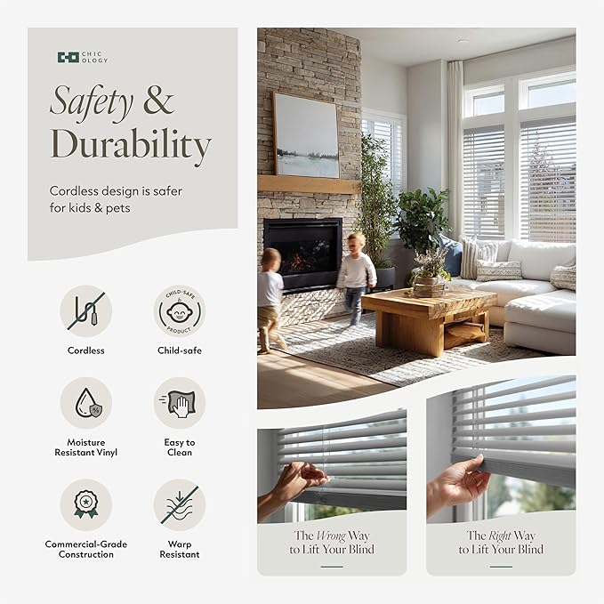 CHICOLOGY Cordless Mini Blinds for Indoor Windows, 81.25" W x 72" H, Light