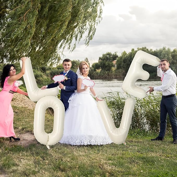 40 Inch Custom Letter Balloons, Giant Alphabet W Foil Name Ballon Cream White, Mylar Self Inflating Balloon Beige Letters W Decor, Helium Letter Customize Balloons for Women Birthday Party Decoration