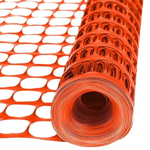 Houseables Plastic Mesh Fence, Construction Barrier Netting, Orange, 4'x100' Feet, 1 Roll, Garden Fencing, Fences Wrap, Above Ground, for Snow, Poultry, Chicken, Safety, Deer, Patio, Garden Netting