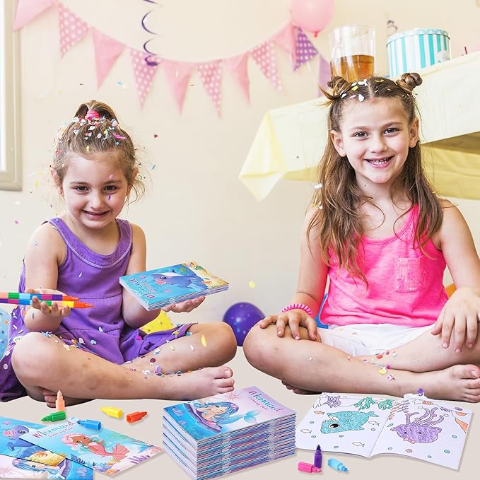 BenLouis 24 Mermaid Mini Coloring Books Kids with 24 Stacking Crayons Little Mermaid Theme Party Favors Activity Books Bulk for Kids Ocean Birthday Goodie Bag Gift Stuffer Classroom Reward