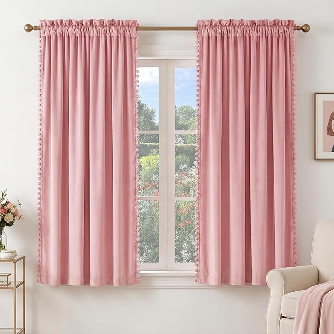 NICETOWN Blush Pink Short Velvet Curtains