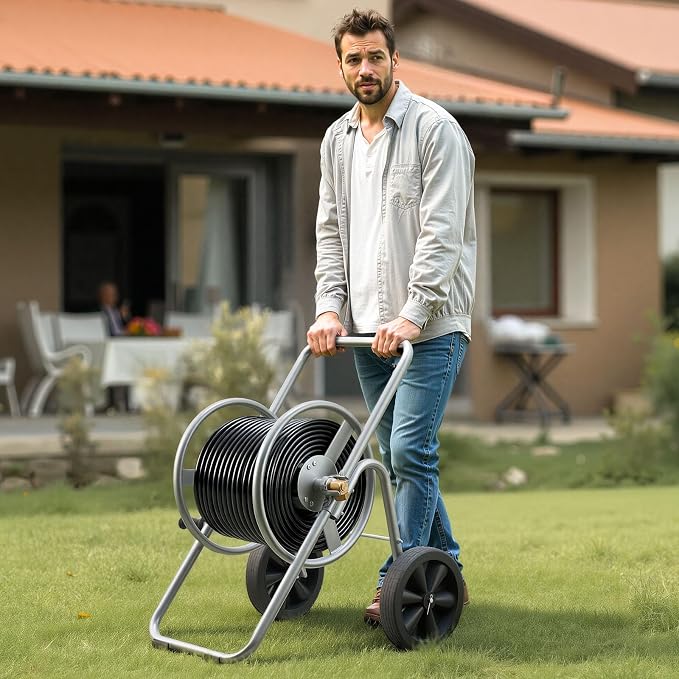 VEVOR Hose Reel Cart, 200/300 ft High-Pressure Garden Hose Cart, Hoses Reel Carts with Two Wheels, Handle & Heavy-Duty Mesh Storage Basket, Portable Hoses Reels for Garden Watering, Car Washing