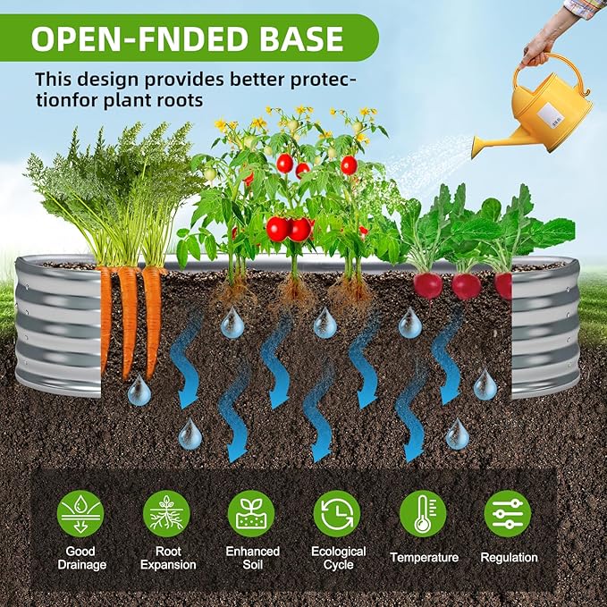 Galvanized Raised Garden Bed Kit, Planter Garden Boxes Outdoor, Oval Large Metal for Vegetables Fruits, Flowers Planter Boxes, Easy Assembly Garden Bed Kit (Silver, 8×4×1FT (1-Pack)