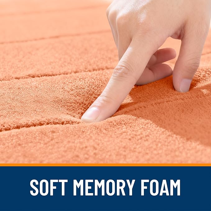 OLANLY Memory Foam Bath Mat 36x24, Super Soft Absorbent Bathroom Rugs, Quick Dry, Machine Washable Shower Floor Rugs, Bathmat Carpet, Bathroom Home Decor Accessories, Peach