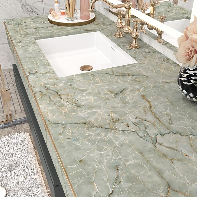 Cyan Marble Contact Paper for Countertops Waterproof Marble Wallpaper Peel and