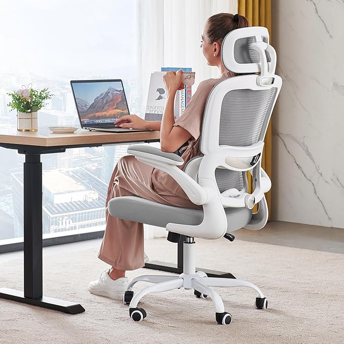TRALT Office Chair Ergonomic Desk Chair, 330 LBS Home Mesh Office Desk Chairs with Wheels, Comfortable Gaming Chair, High Back Office Chair for Long Hours (White)