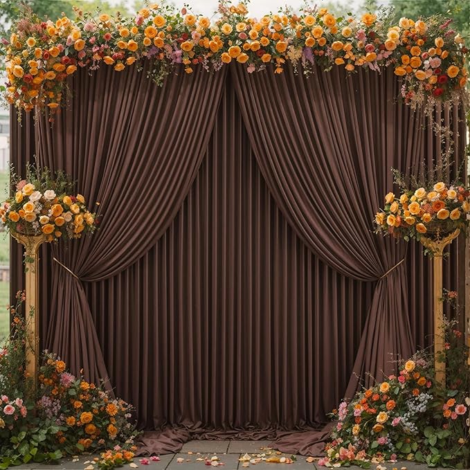 8 Panels Brown Backdrop Curtain for Parties Wedding Wrinkle Free Brown Photo Curtains Backdrop Drapes Fabric Decoration for Birthday Party Baby Shower 40ft(W) x 10ft(H)
