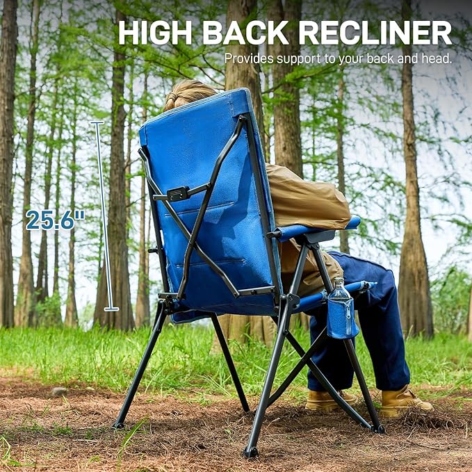 EVER ADVANCED Reclining Camping Chairs for Adult Lightweight, Folding Recliner Chair with Adjustable Back, 4-Level Lounge Chairs, Portable Lawn Chairs for Patio Balcony, Supports 350lbs Blue