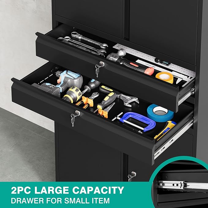 Metal Storage Cabinet with Wheels and Drawers,Rolling Garage Storage Cabinet with Locking Doors and Adjustable Shelves,73" Mobile Tall Large Metal Tool Cabinets with Locks for Home,Office,Garage