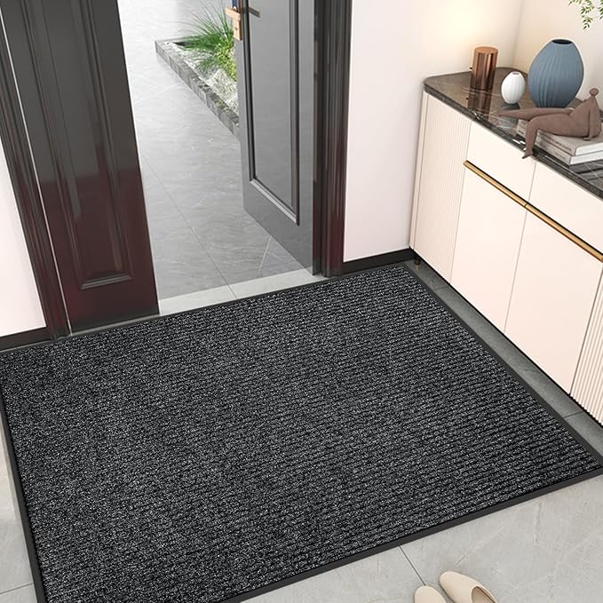Kuyal Front Door Mat, 2'x4' Indoor Outdoor Entrance Mat, Commercial Floor Mats Inside Outside Entrance, Heavy Duty Durable Welcome, Rubber Backing Non Slip Outdoor Mats for Entryway,Black