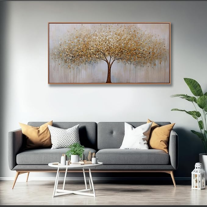 Abstract Wall Art Gold Tree of Life Framed Artwork Canvas Painting Textured