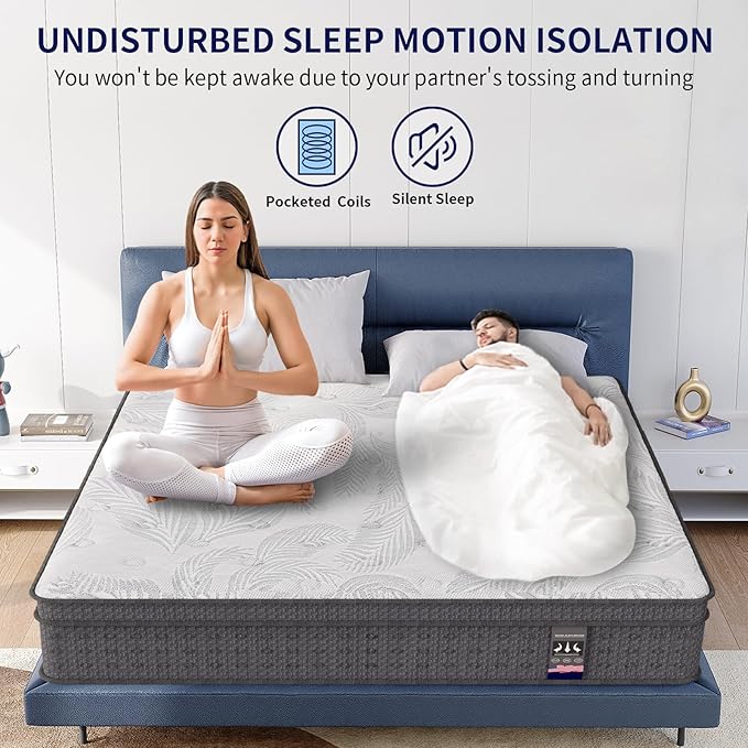 Twin XL Mattress 14 Inch,Memory Foam Mattress with Pocket Spring, Soft & Comfortable Medium Plush, Motion Isolation, Pressure Relief, CertiPUR-US Certified (80"*39"*14")