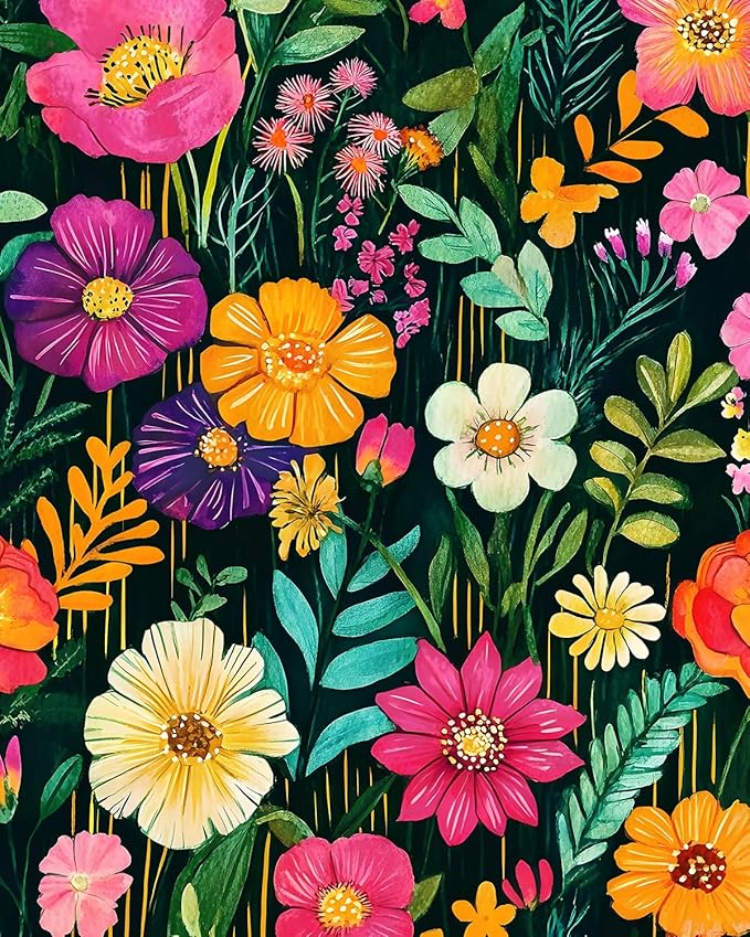 BOKEBEVE Watercolor Floral Wallpaper Peel and Stick Colorful Contact Paper