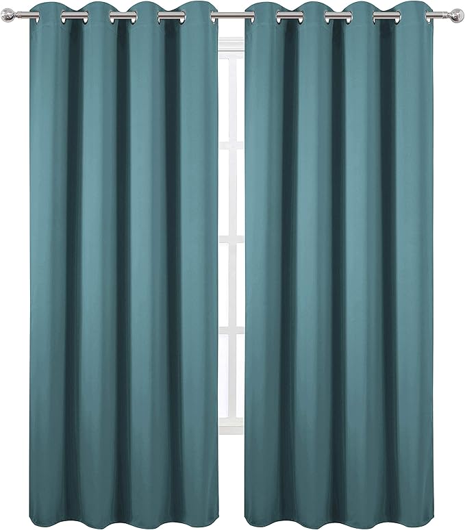 LEMOMO Sea Teal Thermal Blackout Curtains/52 x 84 Inch/Set of 2 Panels Room