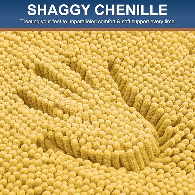 Smiry Luxury Chenille Bathroom Rugs 59x24, Extra Soft and Absorbent Shaggy Bath Mat, Machine Washable, Non-Slip Plush Carpet Runner for Tub, Shower, and Floor, Home Decor Accessories, Yellow