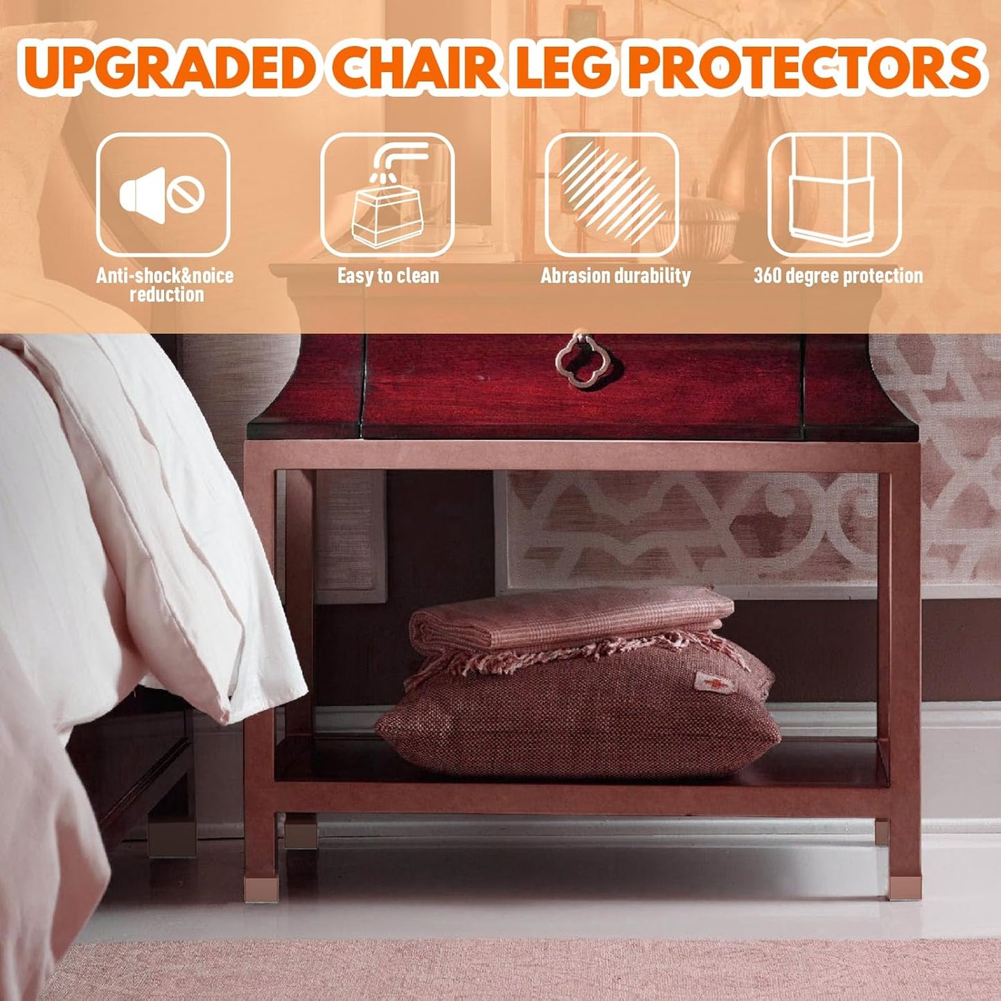 Rectangle Chair Leg Protectors for Hardwood Floors,16 PCS Silicone Covers to Protect Wood Tile Floors Felt Pads Furniture Leg Caps Reduce Noise. Easy to Move.(Brown,0.5 x 1.5 Inch,Rectangle)