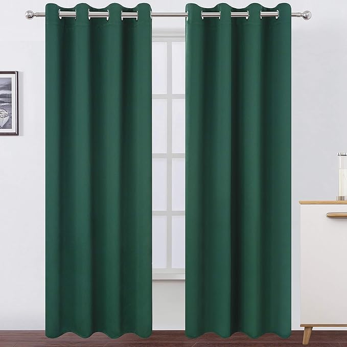 LEMOMO Dark Green Thermal Blackout Curtains/52 x 95 Inch/Set of 2 Panels Room