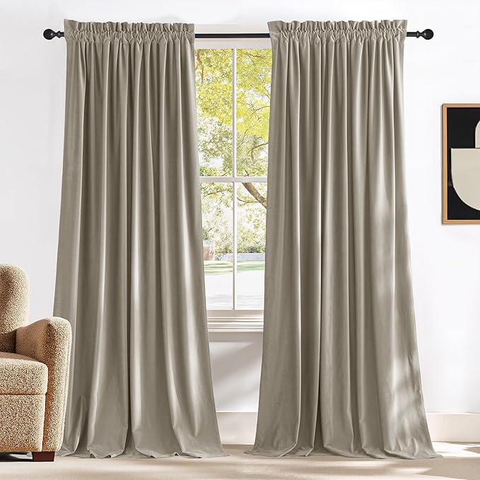 NICETOWN Living Room Camel Velvet 102 inches Long Curtains, Sound and Sunlight