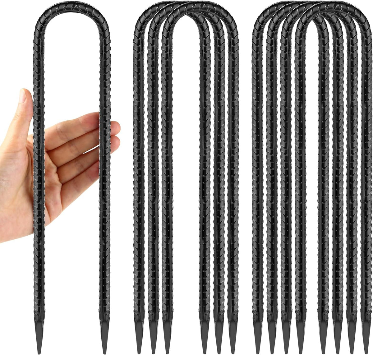 Skiennix 12-Inch Trampoline Wind Stakes - Heavy-Duty U Stakes Anchor Kit | 8-Pack Galvanized Steel Black