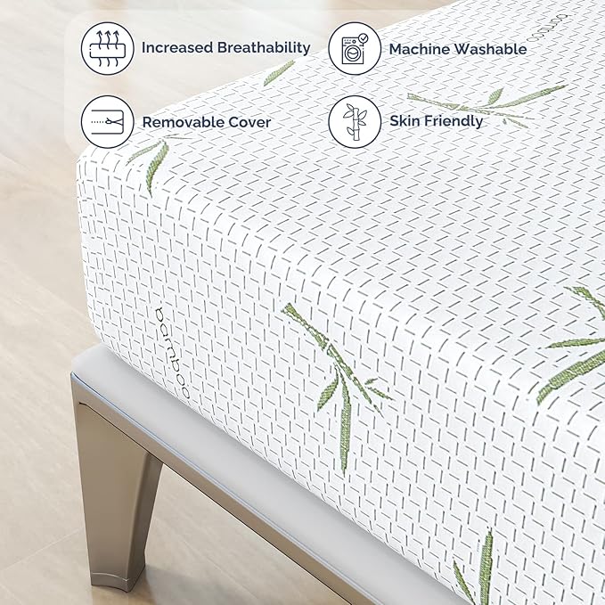 IULULU Full Size Mattress for Kids, 6 Inch Full Mattress in a Box with Breathable Bamboo Cover, Green Tea Memory Foam Mattress Made in USA for Bunk Bed, Trundle Bed, Medium Firm, US Certified, White