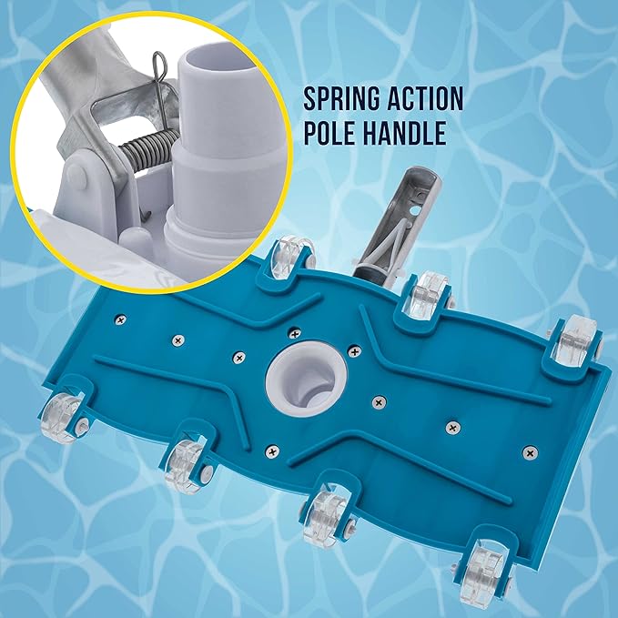 U.S. Pool Supply 14" Manual Pool Vacuum Head for Inground Pools, Flexible, Weighted - 6 Weights, Swivel Hose Connection 1.25" or 1.5", Aluminum Pole Handle - Accessory Attachment, Clean Remove Debris