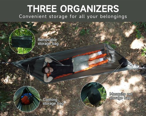 NomadNest 11ft Camping Hammock with Net and Ridge Rope, Detachable Full-Open Mesh, Lightweight Portable Hammocks for Camping Hiking Backpacking
