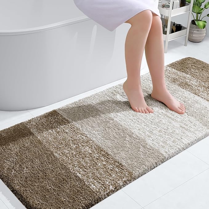OLANLY Bathroom Runner Rugs 59x24, Extra Soft Absorbent Microfiber Bath Rugs, Rubber Backing, Quick Dry, Machine Washable Bath Mats for Bathroom Floor, Tub and Shower, Home Decor Accessories, Coffee