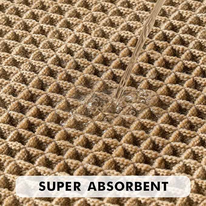 MIULEE Set of 2 Waffle Bathroom Rugs, Boho Bath Rugs Non Slip Washable, Super Absorbent Bath Mats, Ultra Soft Rubber Backed Shower Mats for Bathroom Floor, Tub and Shower, Brown, 24x36 Inch
