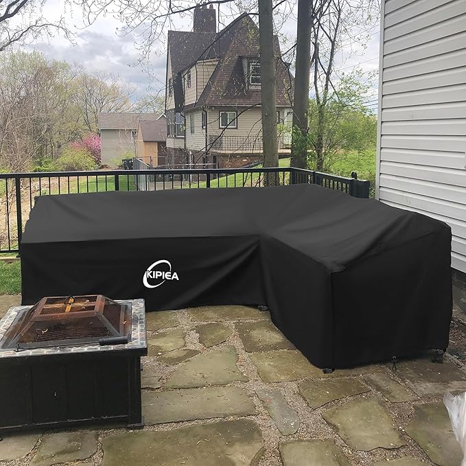 Kipiea L-Shape Patio Furniture Covers Waterproof, 500D Heavy Duty Outdoor Sectional Cover Windproof, Outdoor Couch Cover Anti-UV, No Tears & No Fading (Left Facing, 78" x 58" L x 33.5" D x 31" H)