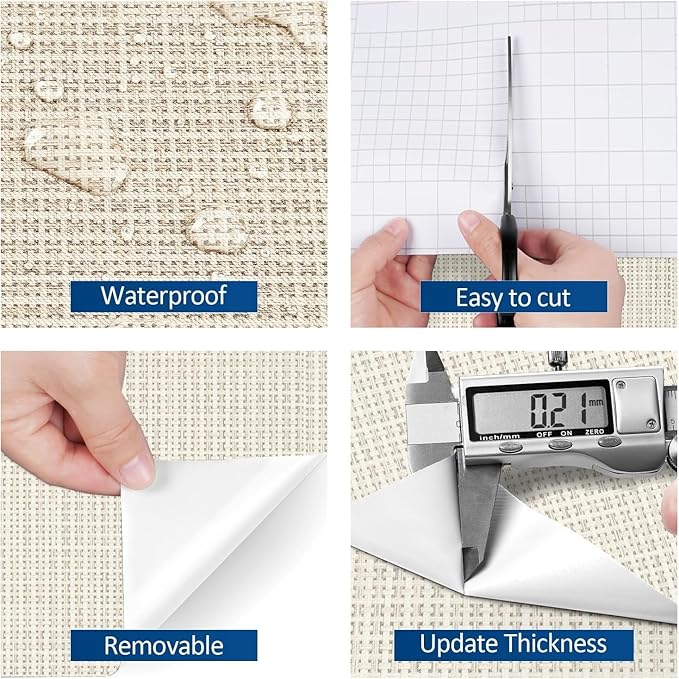 FunStick 16"x240" Thick Beige Wallpaper Peel and Stick Modern Grasscloth