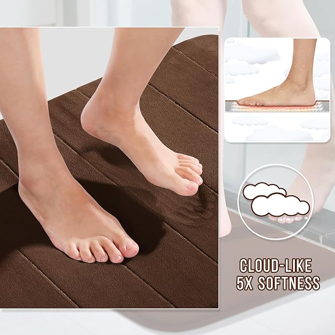Yimobra Bathroom Runner 60"x24", Non Slip Memory Foam Bath Mat, Super Soft Water Absorbent Hallway Carpet, Machine Washable Rug for Vanity Tub Shower, Brown