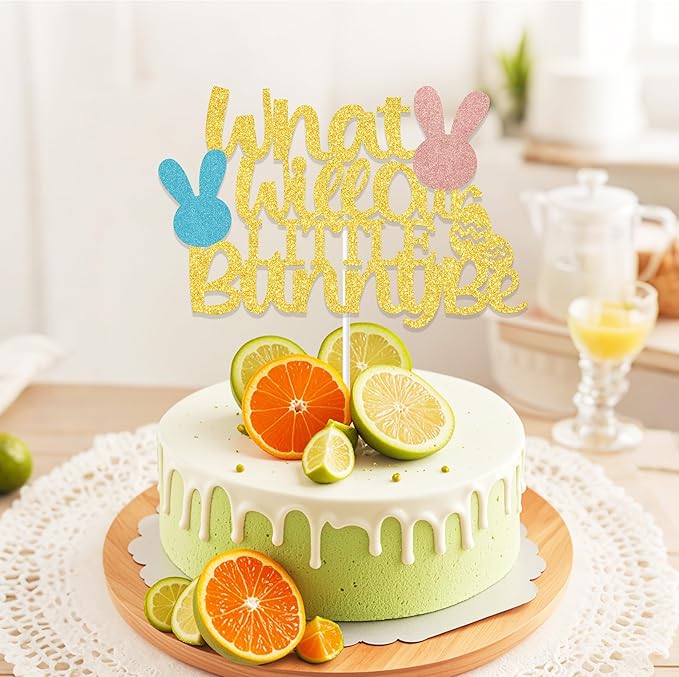 What Will Our Little Bunny Be Cake Topper, Bunny Baby Shower Decorations, Easter Theme General Reveal Party Cake Decoration, A Little Bunny is on the Way Baby Shower Supplies Gold Blue & Rose Gold