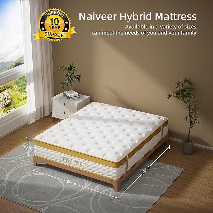 Cooling Gel Queen Size Mattress 10 Inch Hybrid Queen Mattress in a Box with Pocketed Springs Memory Foam for Back Pain & Pressure Relief with CertiPUR-US Certified Foam