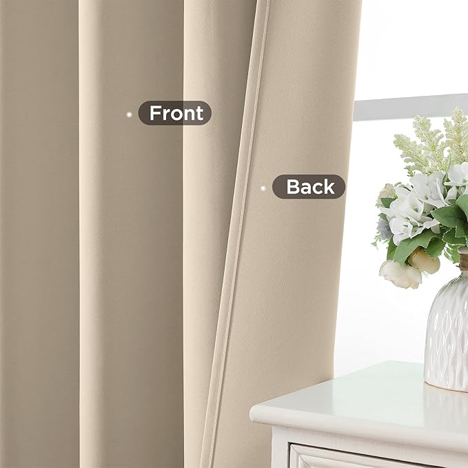 CUCRAF Light Beige Blackout Curtains 108 inch Length 2 Panels Set, Rod Pocket