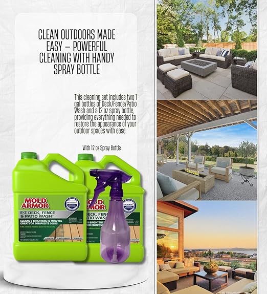 2x Mold Armor Deck/Fence/Patio Wash 1 gal Bundle with Spray Bottle – Removes Mold, Algae, and Brightens Wood Surfaces – Outdoor Cleaner Decks, Fences, and Patios – Gift Set (3 Items)
