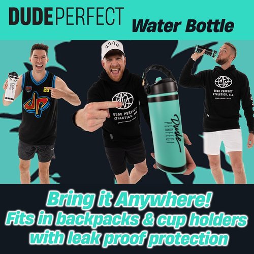 Dude Perfect Water Bottle - Stainless Steel Double Wall Insulation | Leak-Proof Flex Straw Lid | 24 oz Black