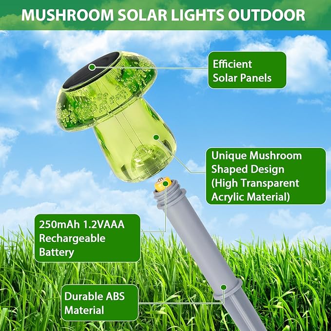 Solar Lights Outdoor, 8 Pack Mushroom Lights Outside Waterproof, Solar Powered LED Lighting for Garden, Yard, Landscape, Path, Pathway, Lawn, Walkway, Driveway, Backyard Decor (Multicolor)
