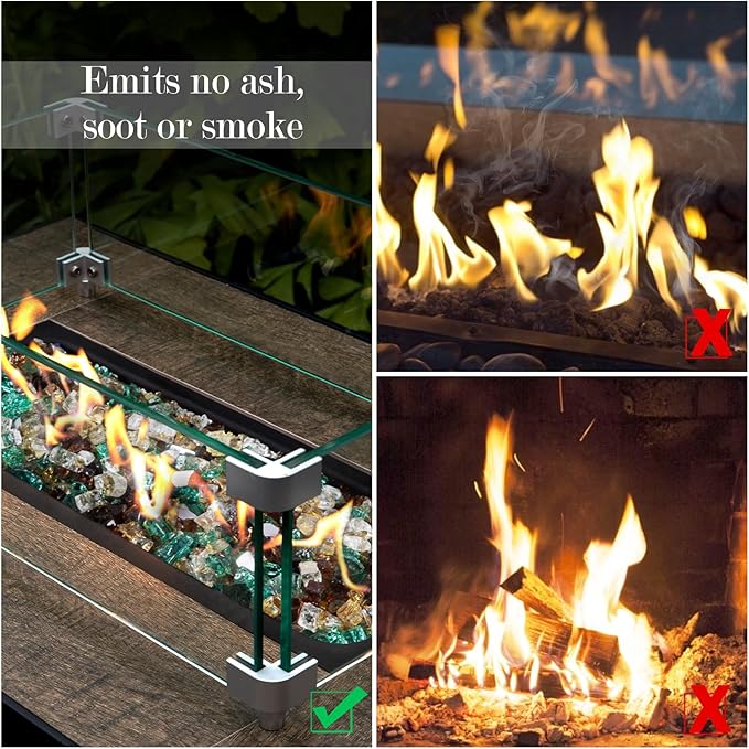 GASPRO 10 lbs Fire Glass for Propane Fire Pit, 1/2-Inch Reflective Fireplace Glass Rocks for Fire Pit Table, Gold Copper Green
