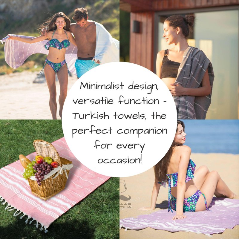 Bazaar Anatolia Turkish Beach Towel – 100% Cotton, Quick Dry, Sand Free Towel for Bathroom, Camping, Travel, Lavender – Oversized 71x39 Inches – Stripe Lilac
