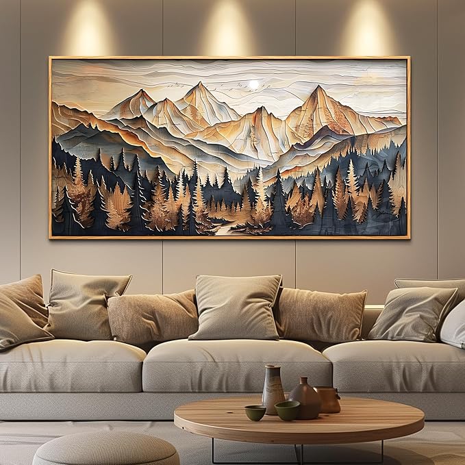 QIYILEXWART Wood Farmed Canvas Wall Art For Living Room Wall Decor For Bedroom Office Wall Decoration Mountain Landscape Painting Abstract Pictures Artwork Room Aesthetic Home Decor 20x40 In