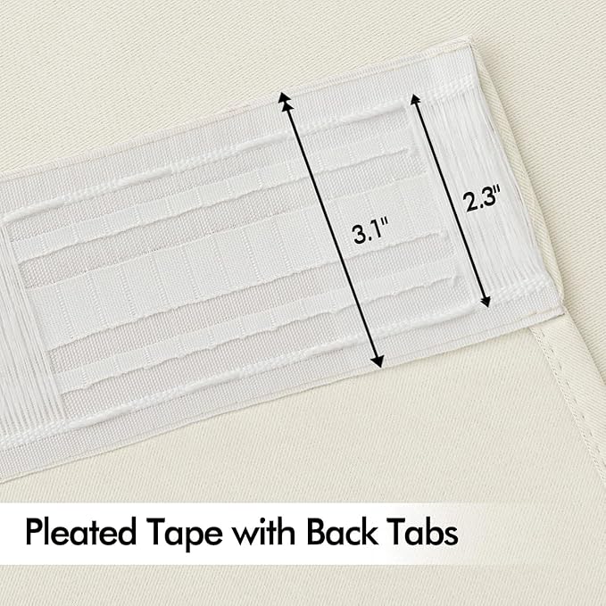 MIULEE Beige White Back Tab Blackout Curtains 102 Inch Long 2 Panels Set