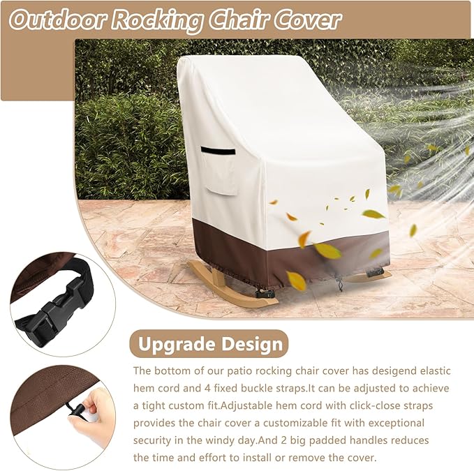 Rocking Chair Cover 2 Pack 600D Heavy Duty Waterproof - Patio Furniture Covers for Outdoor Rocking Chairs - All Weather Protection 27x34x45 Inches Beige