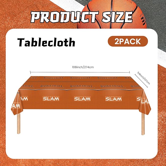 2 Packs Basketball Tablecloth Plastic 54 X 108Inch, Basketball Party Decorations Table Cloth Disposable Rectangle Sports Ball Table Cover for Birthday Party Supplies