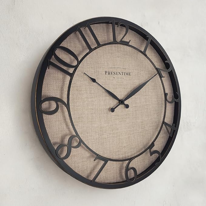 Presentime & Co 21" Farmhouse Series Wall Clock, Cottage Style, Faux Burlap