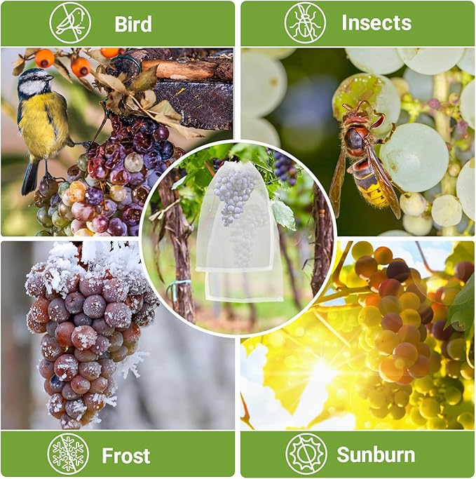 Fruit Protection Bags for Fruit Trees, 50 PCS 18x12 Inch Garden Insect Netting Bag with Drawstrings, Protect Plants, Tomato, Apple, Peach Trees from Bugs Birds