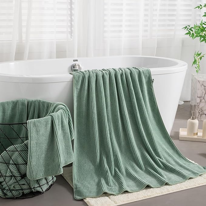 4 Piece Bath Towel Set 35"x70"Oversized Bath Towel for Bathroom Ultra Soft Fluffy Extra Large Bath Sheet Luxury Premium Bathroom Towel Highly Absorbent Quick Dry Shower Towel for Hotel Spa,Green