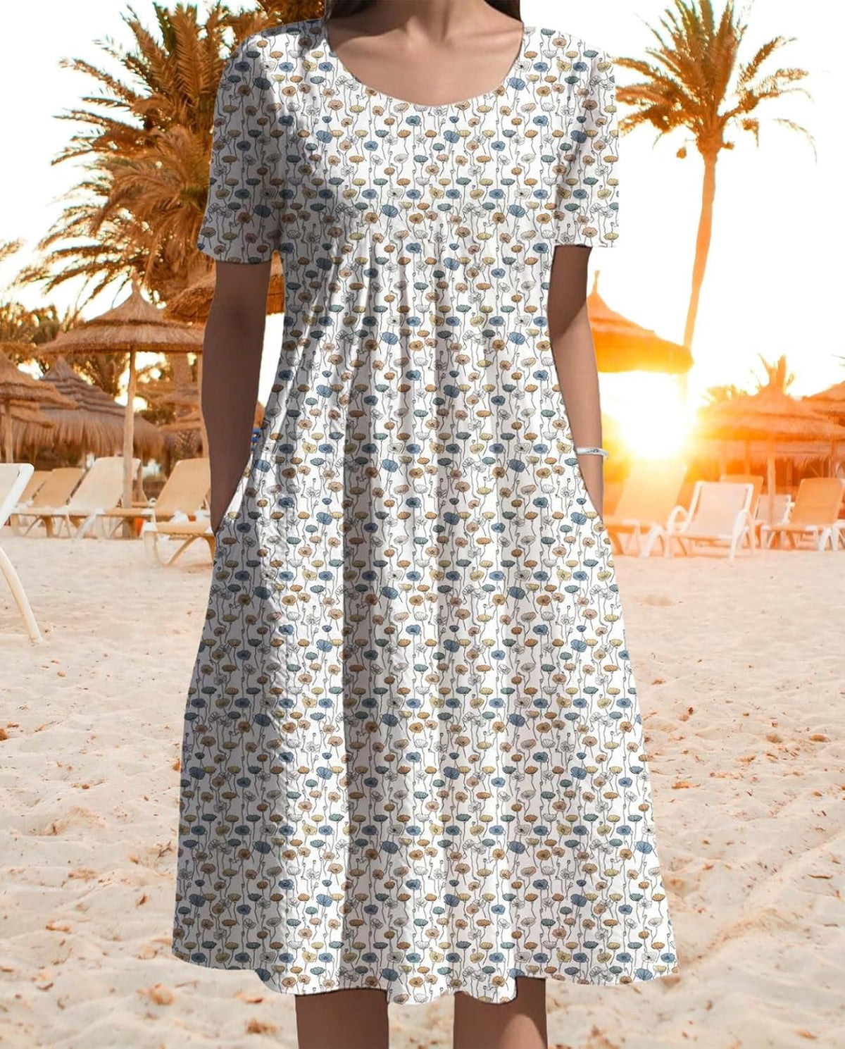 Skiennix Women's Floral Printed Dress - Comfy Oversized Short Sleeve with Pockets | Summer 2025 Collection