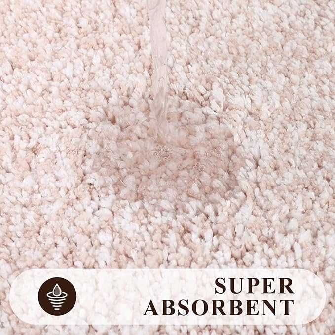 Pauwer Bathroom Rugs Sets 3 Piece Bathroom Shower Rugs with U-Shaped Contour Toilet Mat Absorbent Microfiber Plush Bath Mats Non Slip Bath Rugs Machine Washable Shaggy Bathroom Floor Mats, Dusty Pink