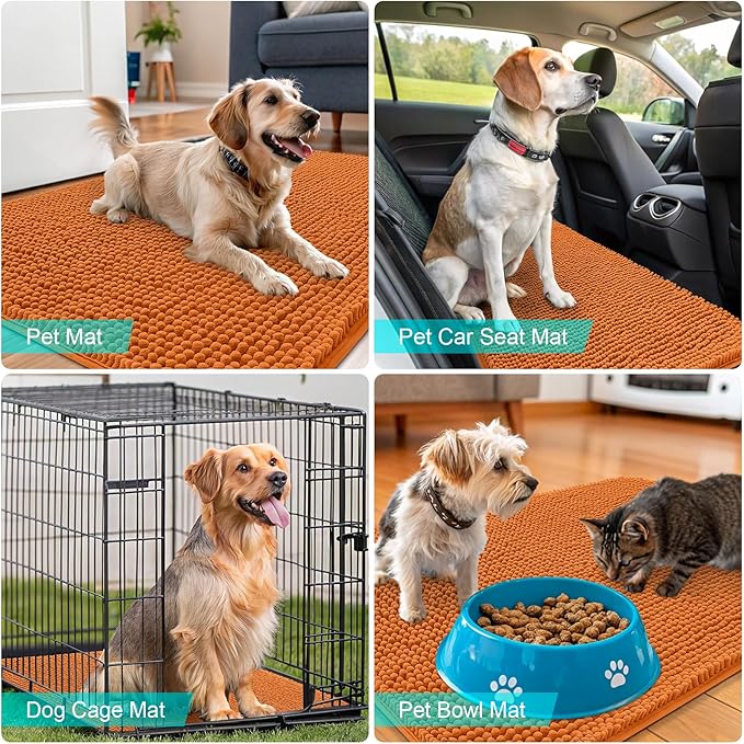 OLANLY Dog Door Mat for Muddy Paws 36x24, Absorbs Moisture and Dirt, Absorbent Non-Slip Washable Doormat, Quick Dry Chenille Mud Mat for Dogs, Entry Indoor Entryway Carpet for Inside Floor, Clay